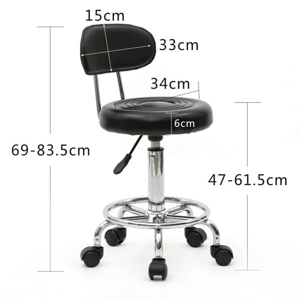 Hydraulic Adjustable Salon Stool with Backrest and Wheels - Black