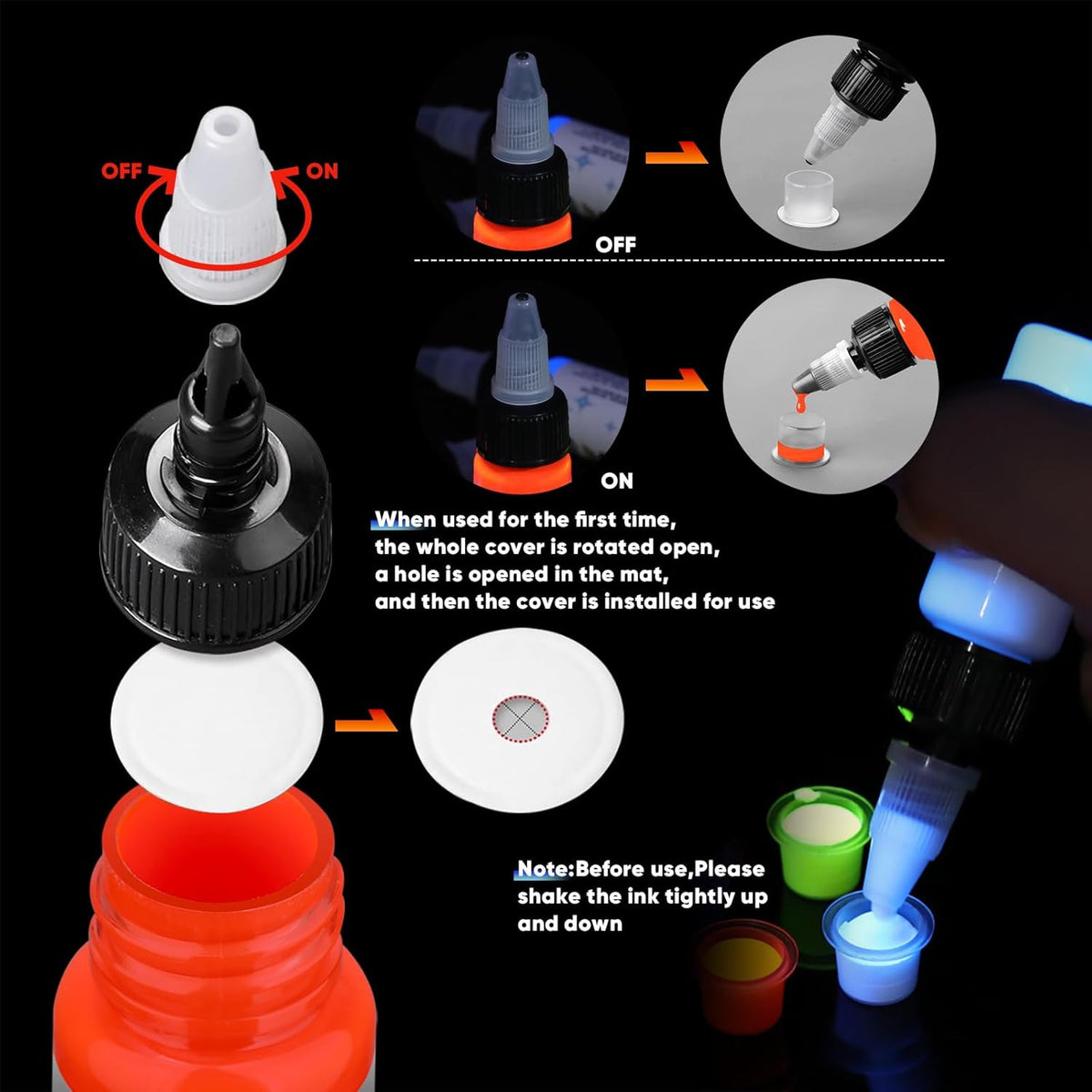 Fluorescent Tattoo Ink Set - 8 Color 5ml/Each Professional Quality