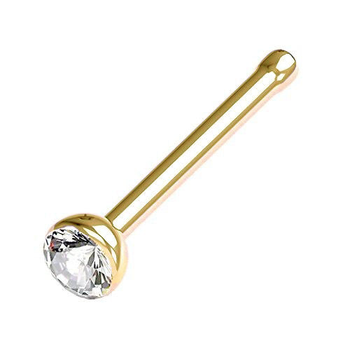 Gold Titanium 2mm Nose Studs Set - 20g Press-Fit Clear CZ Gems