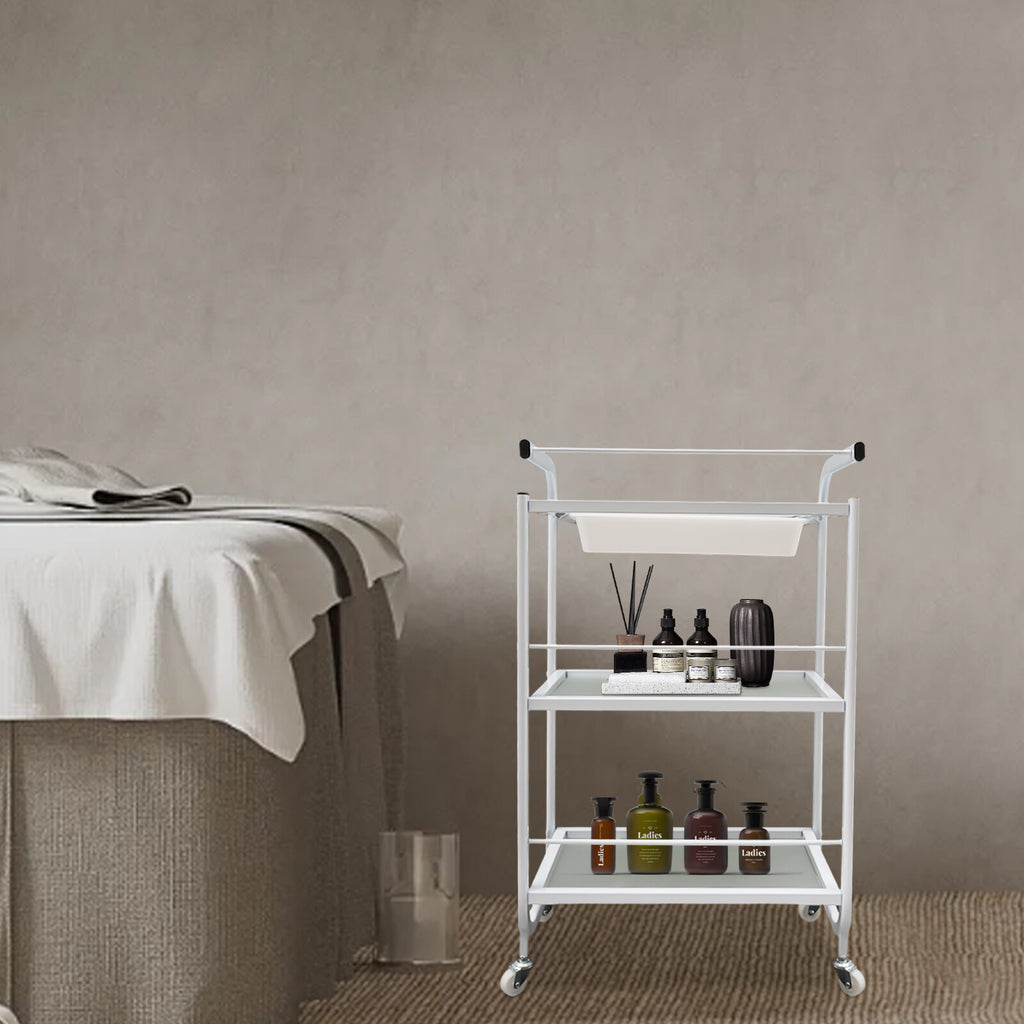 Rolling Trolley Cart with Wheels and Drawer for Salon & Spa Storage