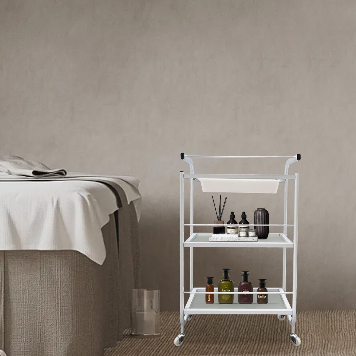 Rolling Trolley Cart with Wheels and Drawer for Salon & Spa Storage