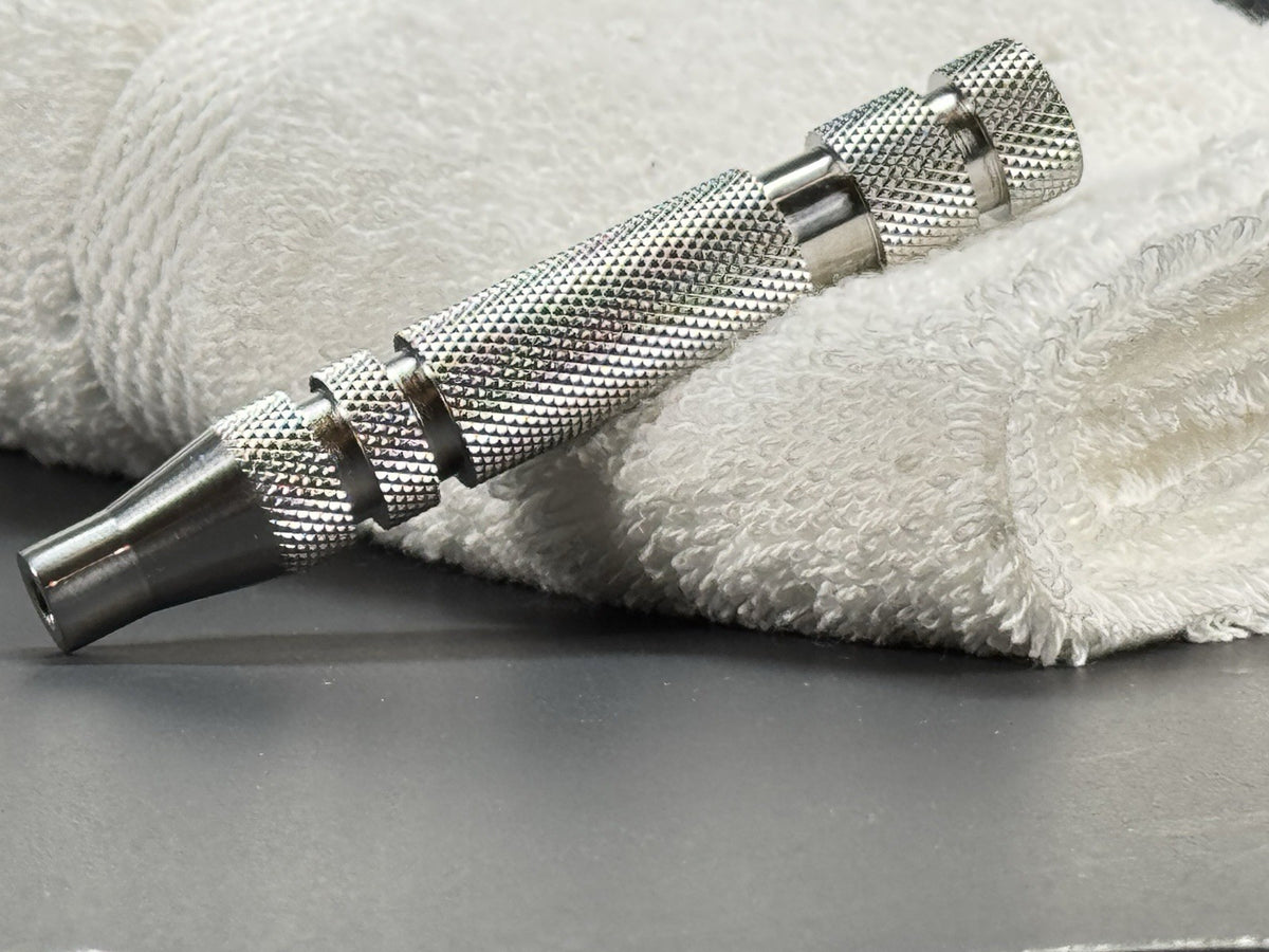 316 Stainless Steel Safety Razor Handle - Made in USA, Knurled, 95mm