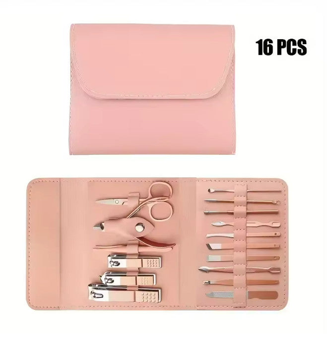 16-Piece Stainless Steel Nail Clipper & Manicure Set with Storage Case