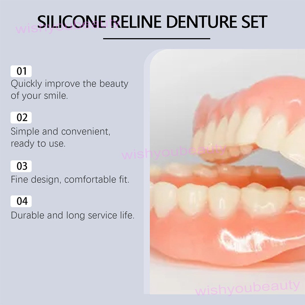 Denture Liner Soft Silicone Snap-On Reline Kit for Upper & Lower Teeth