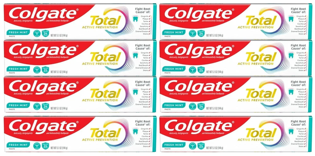 Colgate Total Antibacterial Fresh Mint Toothpaste 5.1oz - 8 Pack