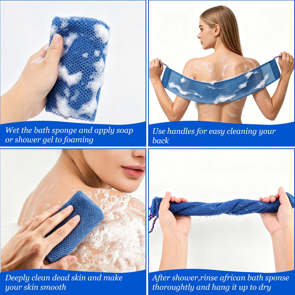 African Exfoliating Shower Net - 3 Pack Back Scrubber Towels for Deep Skin Cleansing