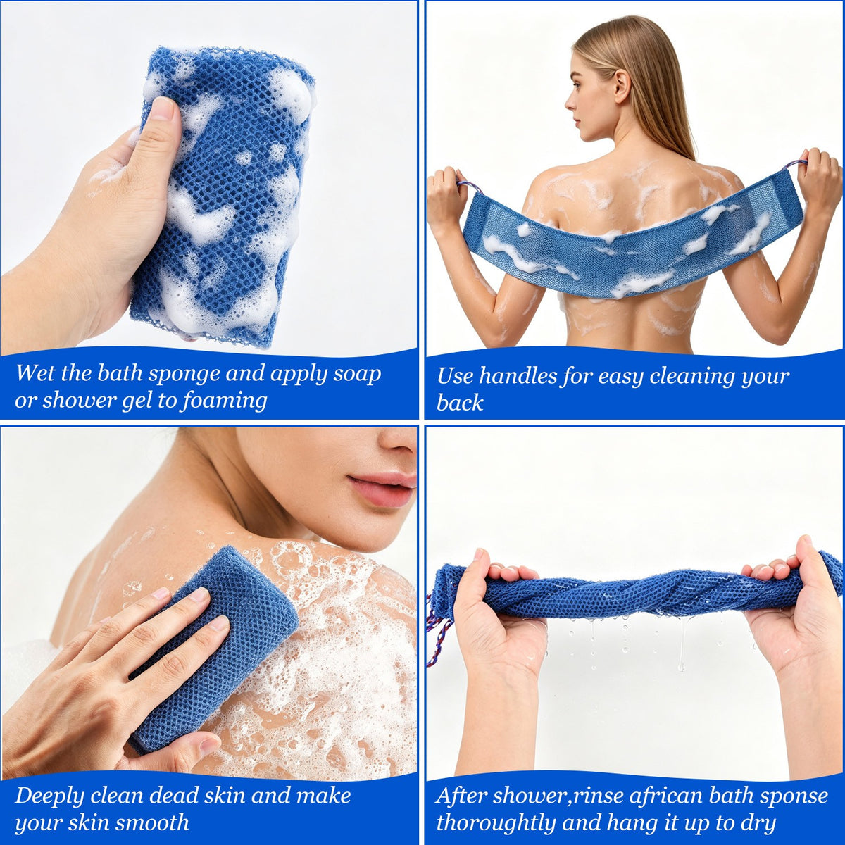African Exfoliating Shower Net - 3 Pack Back Scrubber Towels for Deep Skin Cleansing