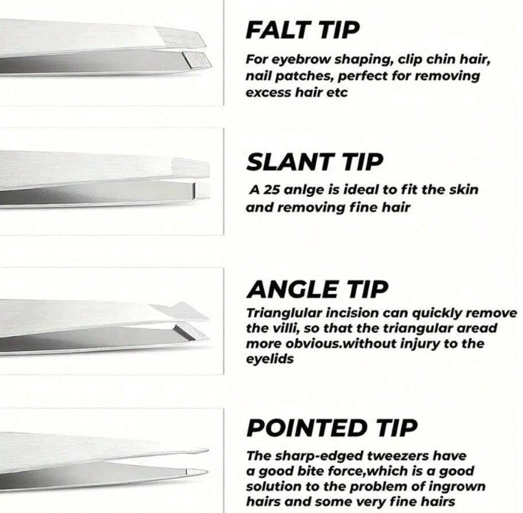 4-Piece Professional Tweezers Set for Eyebrows, Splinters & Ingrown Hair Removal