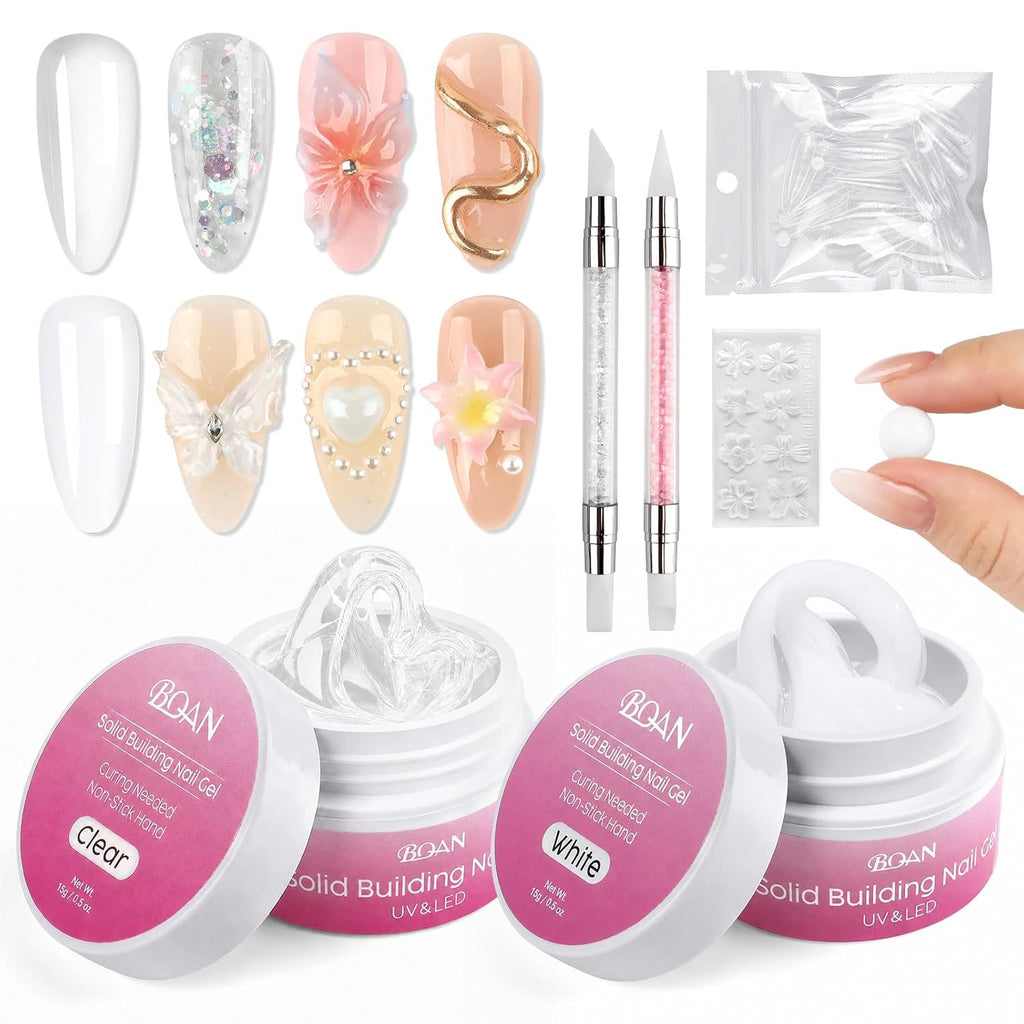 3D Nail Sculpting Gel Kit for Nail Art & Extensions - White & Clear