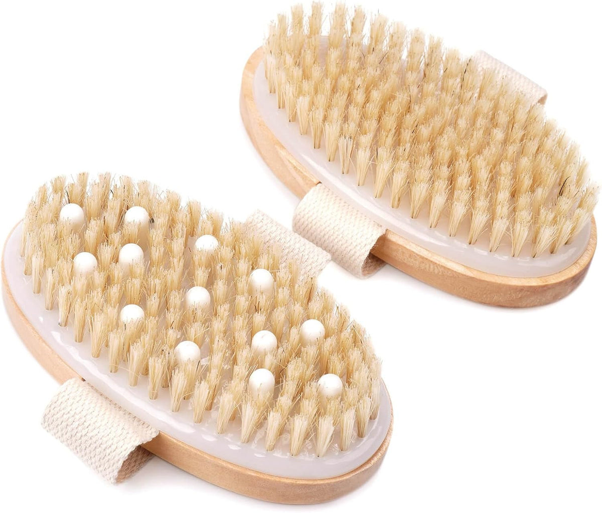 Natural Boar Bristle Dry Body Brush & Massage Tool Set for Skin Care