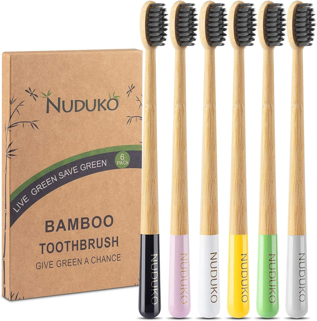 Bamboo Charcoal Toothbrushes 6 Pack - Soft BPA Bristles, Eco-Friendly & Biodegradable