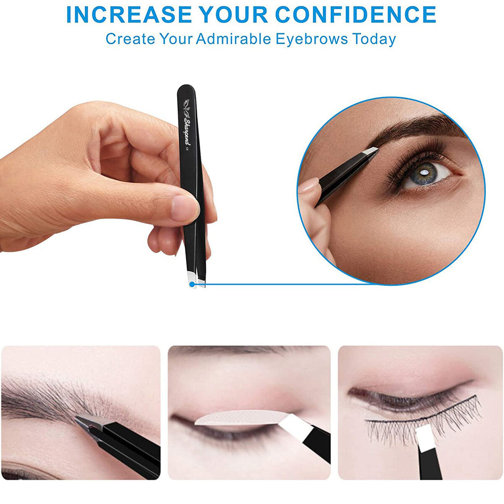 Professional Tweezers Set 4-Piece Stainless Steel Eyebrow Pluckers with Case
