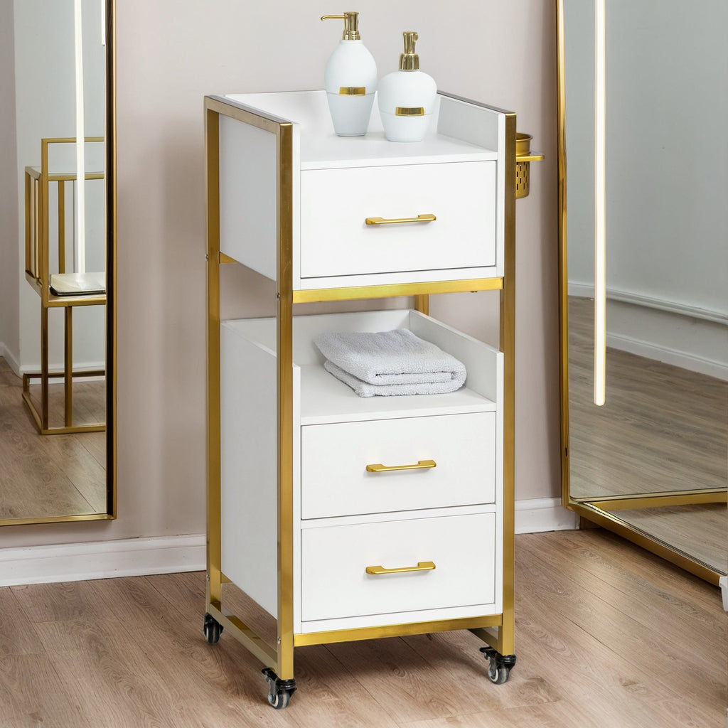Mobile Salon Trolley Cart with 3 Drawers & Shelves for Beauty & Spa