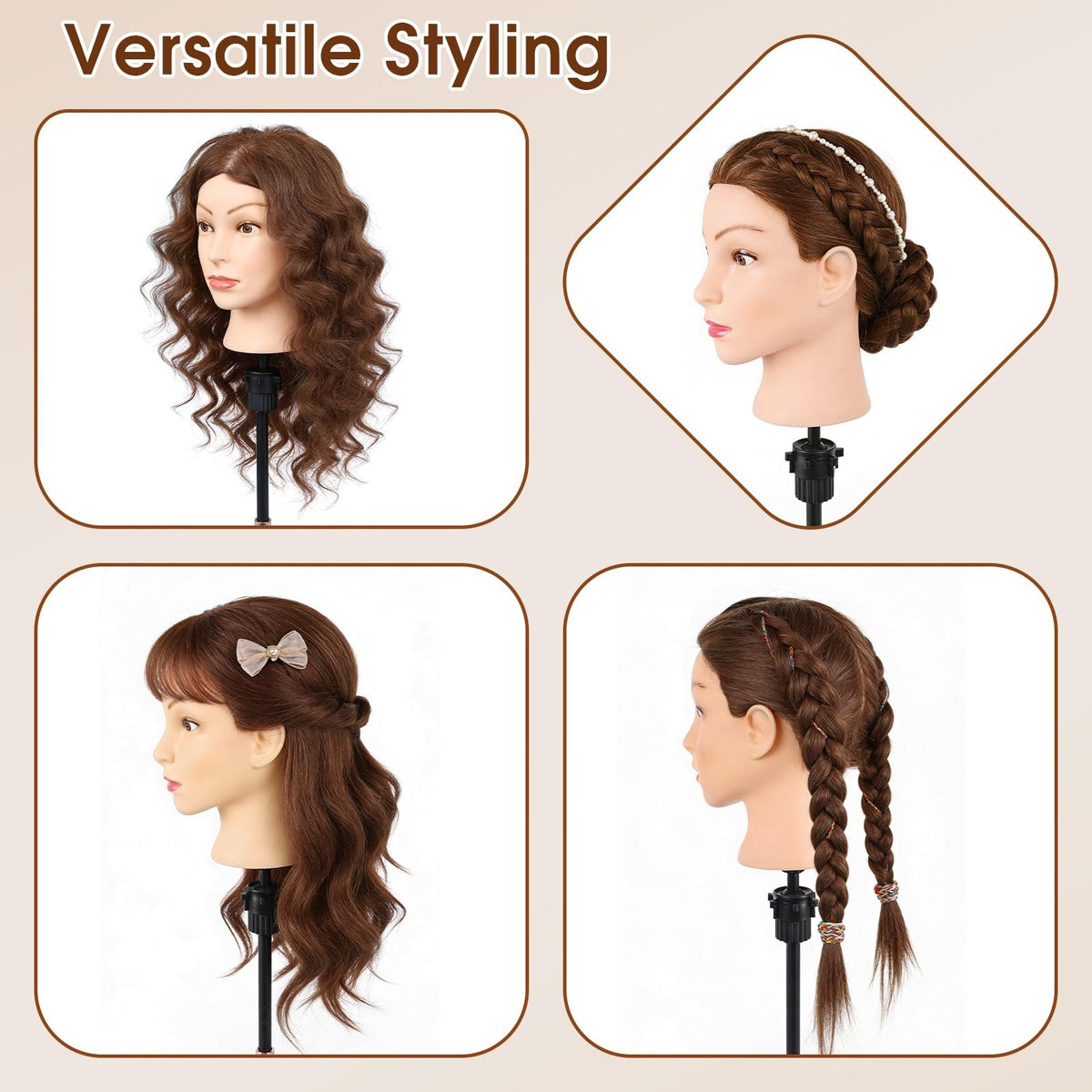 18 Inch Real Human Hair Mannequin Head for Hair Styling Training Kit