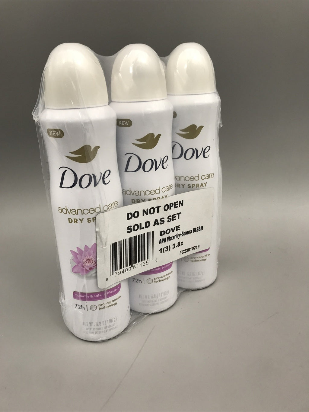 3-Pack Dove Advanced Care Antiperspirant Dry Spray Waterlily Sakura Blossom 3.8oz
