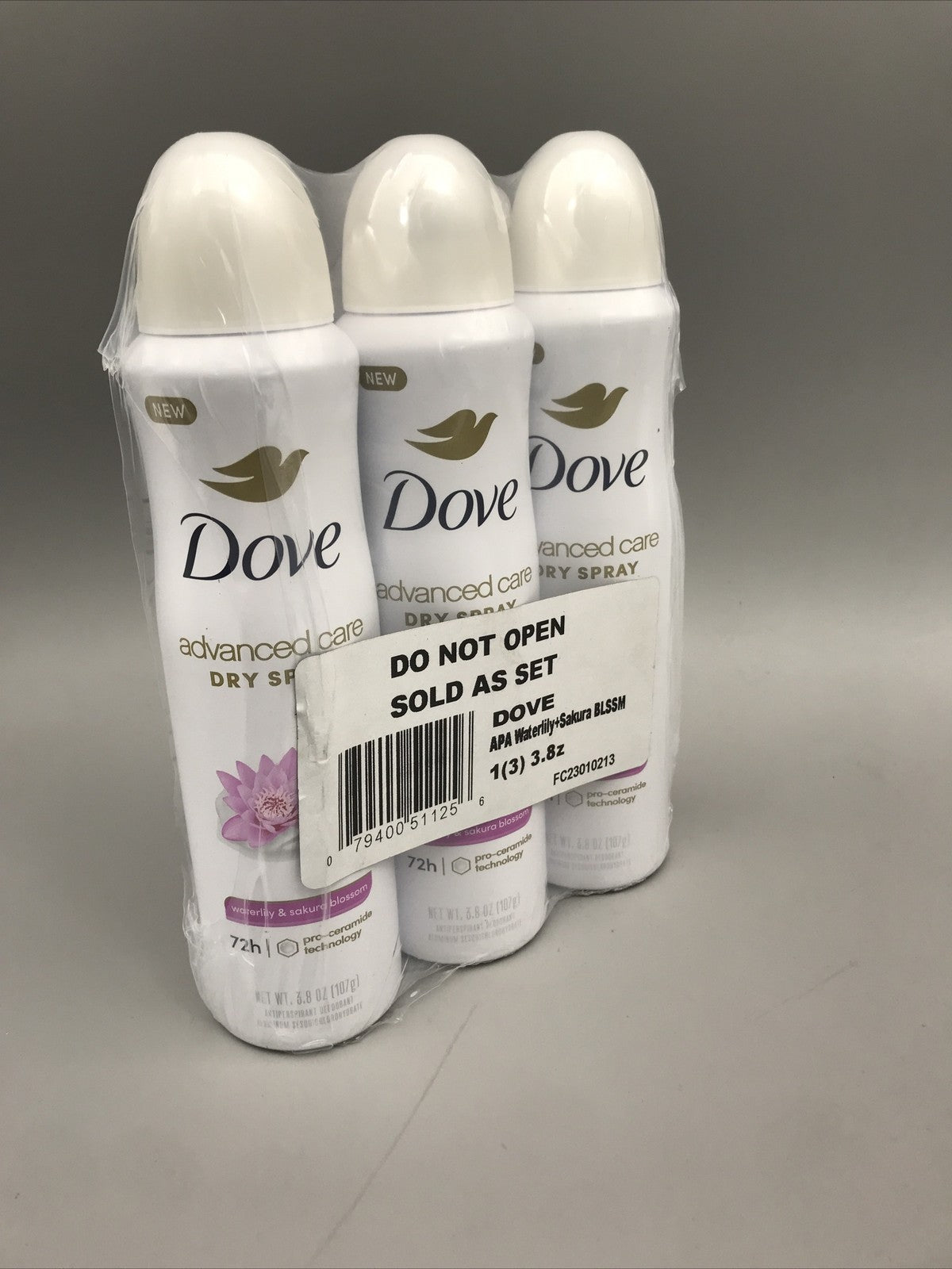 3-Pack Dove Advanced Care Antiperspirant Dry Spray Waterlily Sakura Blossom 3.8oz