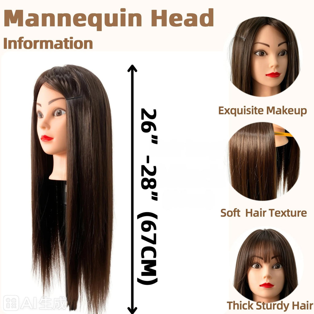 Mannequin Head for Cosmetology Practice 28-Inch Synthetic Hair Styling
