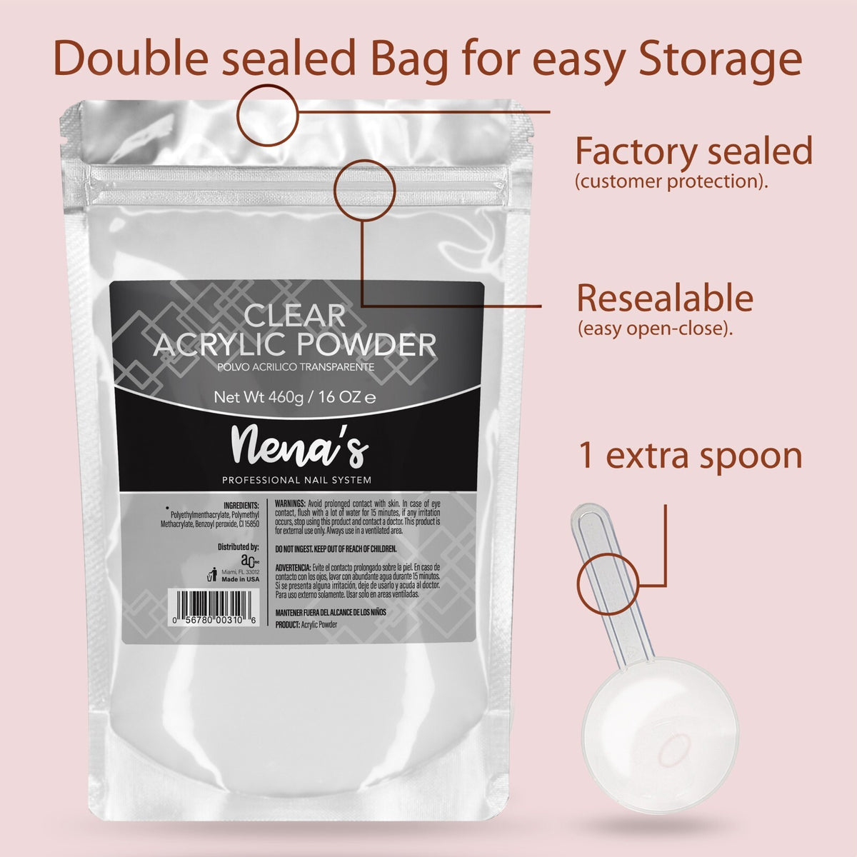 Professional Acrylic Nail Powder System 16 oz Clear Pink Cover Nude White