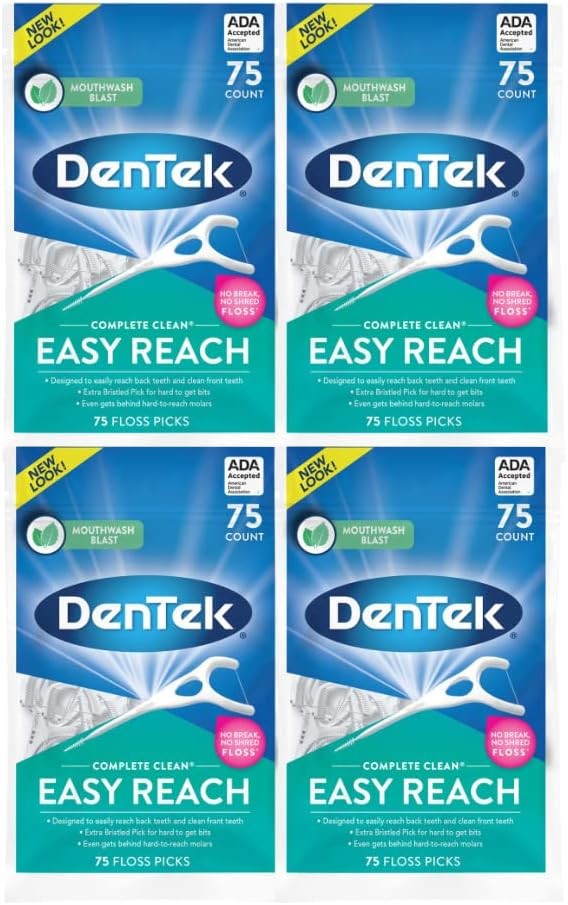 Dental Floss Picks with Fluoride Mouthwash | Complete Clean Easy Reach 75 Pack