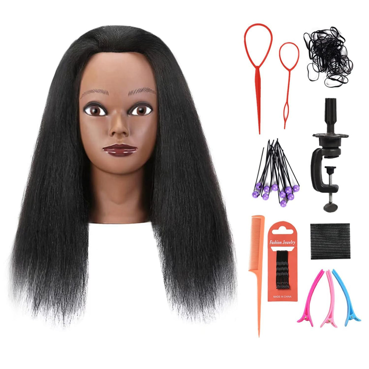 14-Inch Real Hair Mannequin Head for Cosmetology Training & Hair Styling