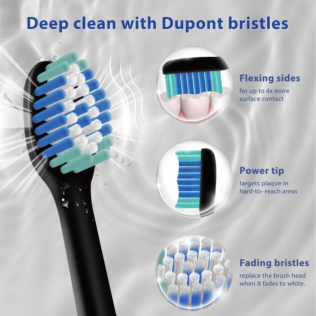 Electric Toothbrush with 6 Replacement Heads & 5 Cleaning Modes - Rechargeable, Waterproof