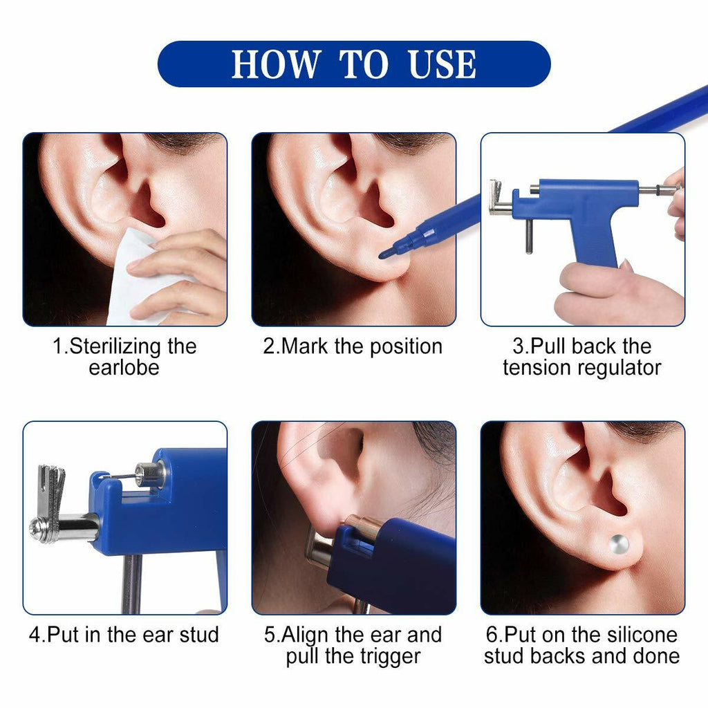Piercing Gun Kit - Surgical Steel Studs & Accessories for Ears, Nose & Navel