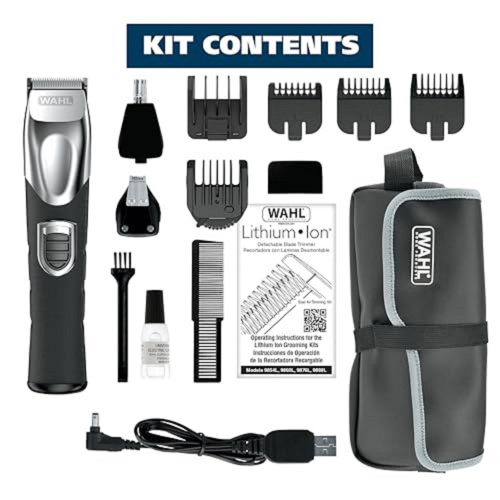 Men's Lithium Ion Beard Trimmer Kit with Multiple Attachments and Self-Sharpening Blades