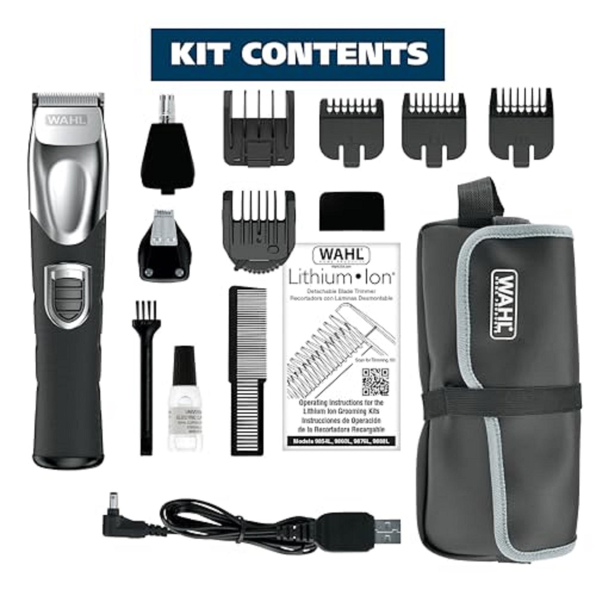 Men's Lithium Ion Beard Trimmer Kit with Multiple Attachments and Self-Sharpening Blades