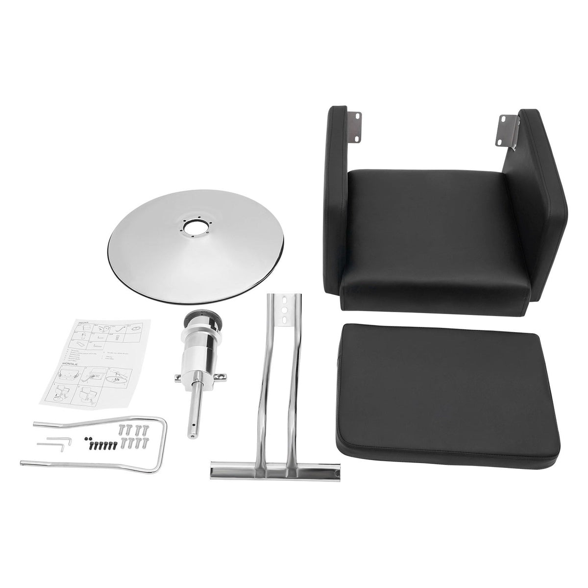 Adjustable Black PU Barber Chair with Footrest, 360° Swivel Salon Seating
