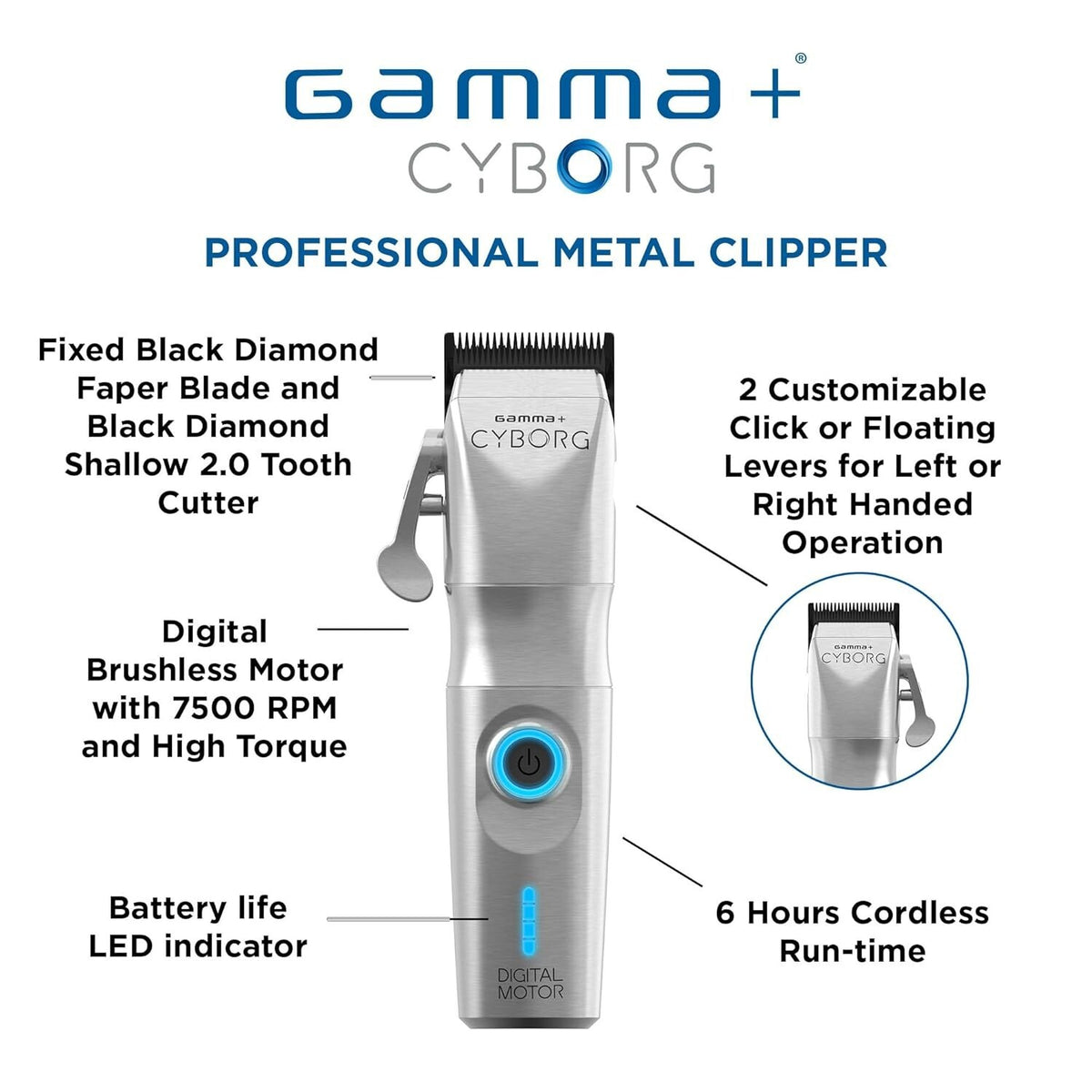 Digital Brushless Cordless Hair Clipper with Zero Gap Blades and Lefty Lever