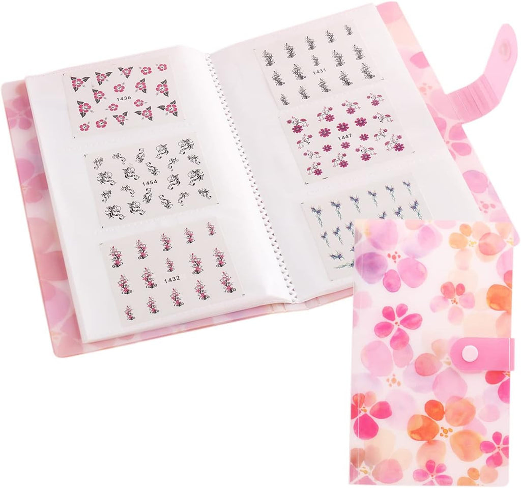 120 Slots Nail Sticker Storage Book Organizer for Water Decals - Pink Floral Cover