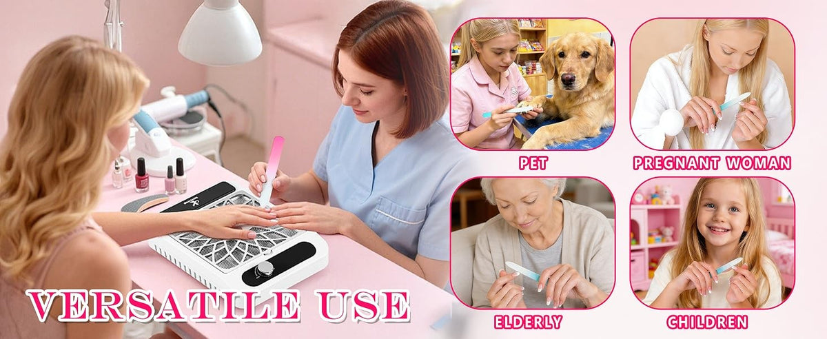 Glass Nail Files Kit - 6 Double Sided Crystal Manicure Files with Case for Natural Nails