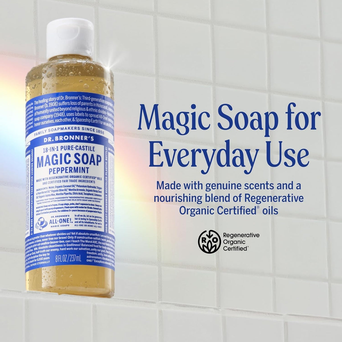 Peppermint Castile Liquid Soap - 8 oz Multi-Purpose Body & Home Cleanser