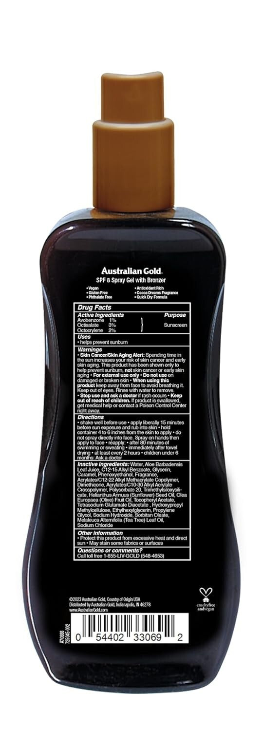 Moisturizing Sunscreen with SPF 8 and Instant Bronzer - Water Resistant