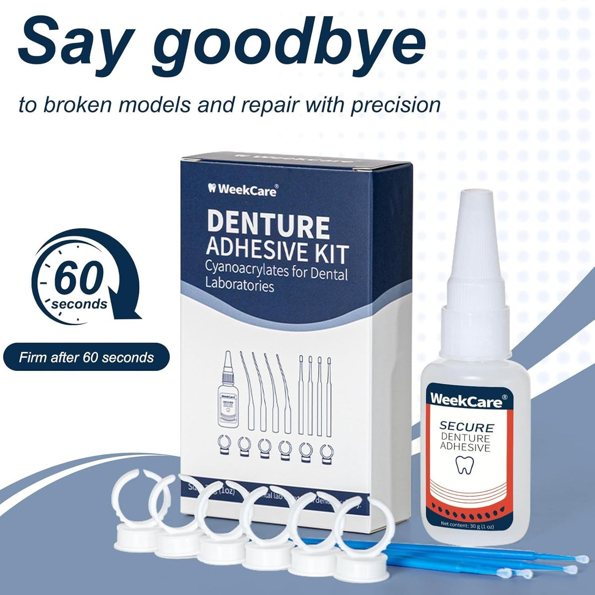 Denture Repair Glue 1oz - Fast-Setting Strong Bond for Broken Dentures