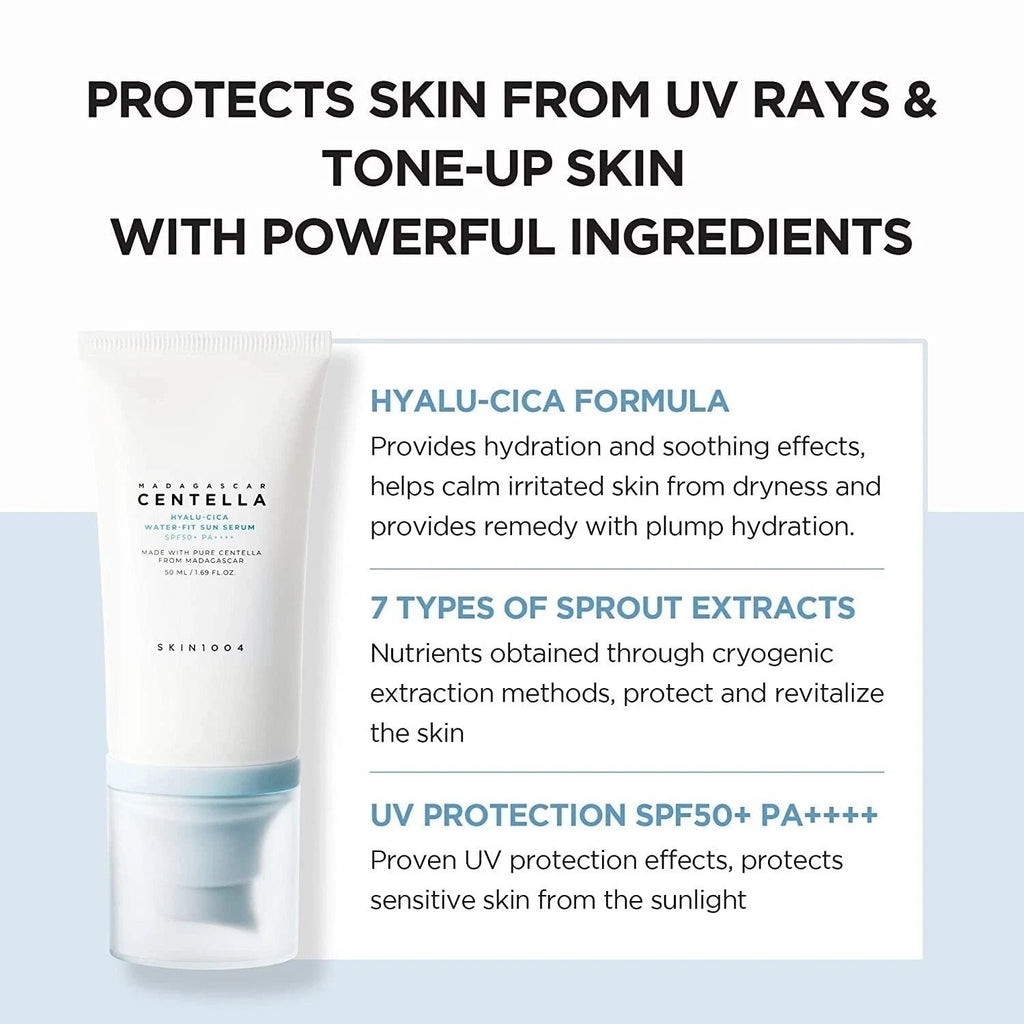 Skin1004 Madagascar Centella Hyalu-Cica Sun Serum SPF50+ PA++++ - Hydrating Sensitive Skin SPF