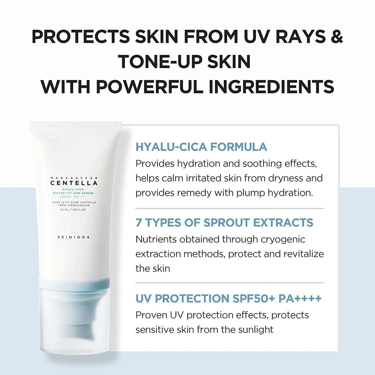 Skin1004 Madagascar Centella Hyalu-Cica Sun Serum SPF50+ PA++++ - Hydrating Sensitive Skin SPF