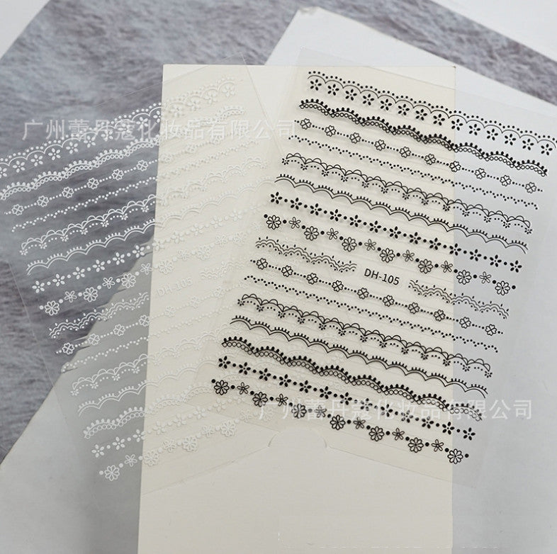 Nail Art 3D Sticker Sheets for Manicure Decals - White Black Lace Butterfly Heart
