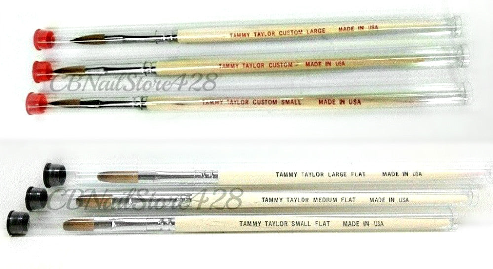 Tammy Taylor Custom Sable Nail Brush Flat/Red - Multiple Sizes