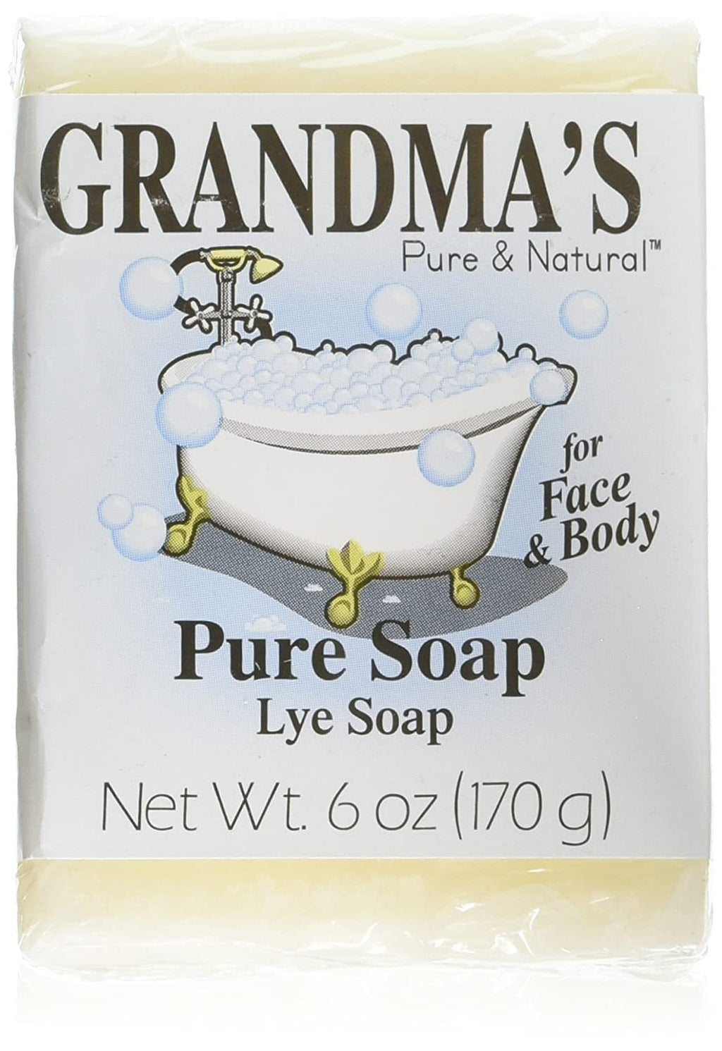 Grandma's Lye Soap - Traditional 6 Oz Hand & Body Bar for Natural Cleaning