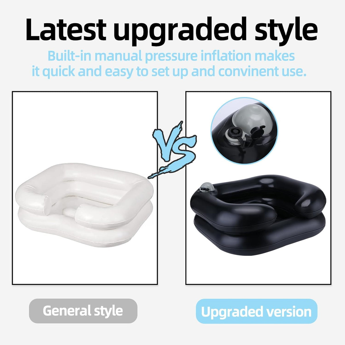 Portable Inflatable Hair Washing Basin with Manual Pressure Pump for Elderly & Caregivers