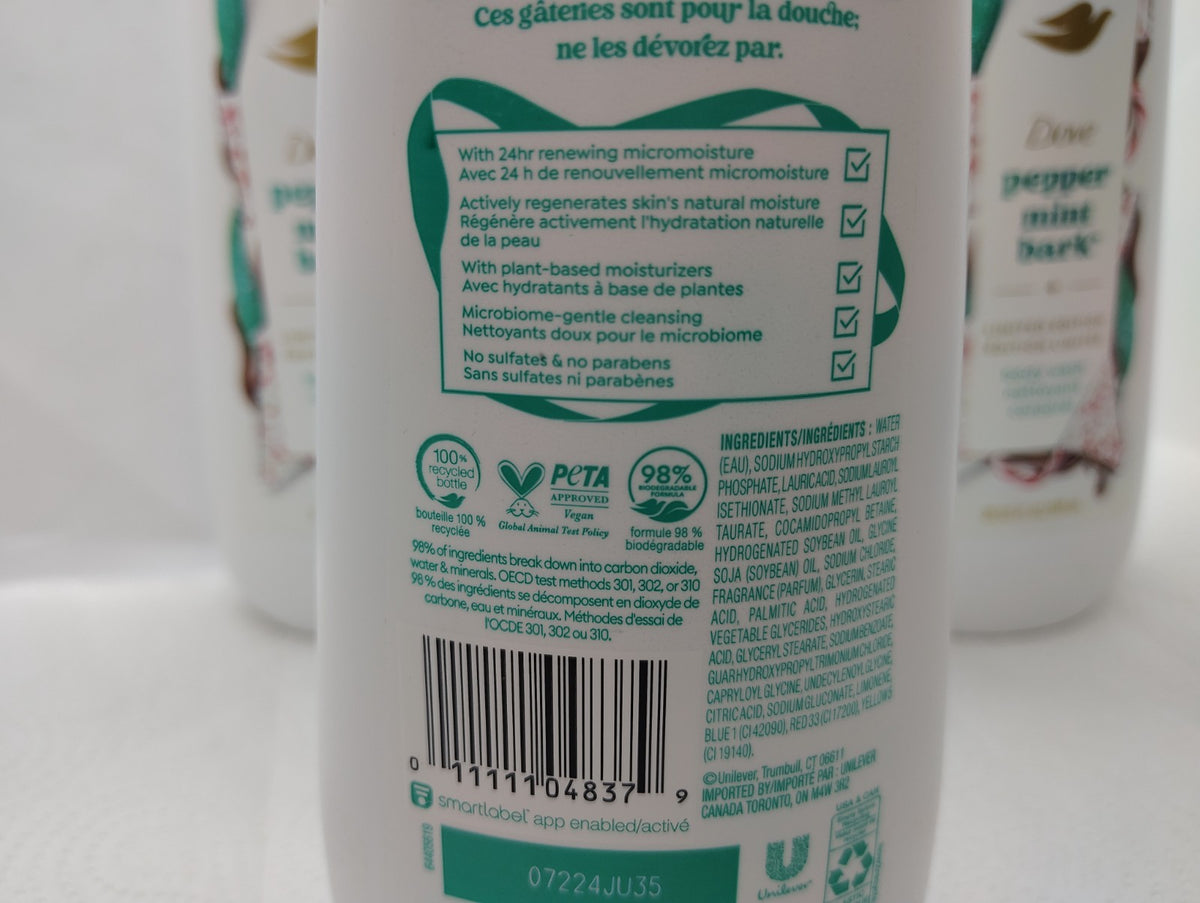 Dove Holiday Body Wash Set with Peppermint Bark Scent – Limited Edition, 4 Pack 20 fl oz