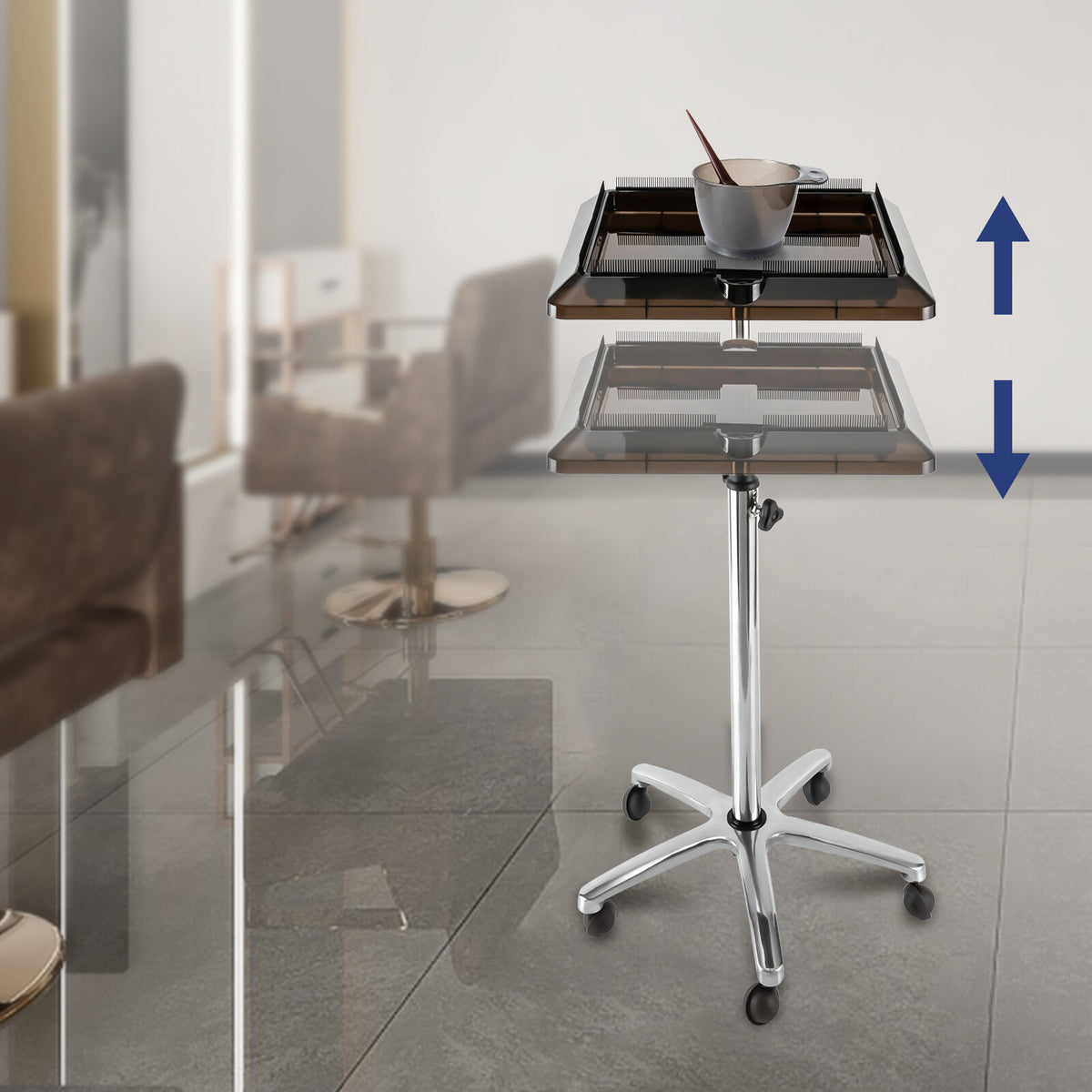 Salon Hair Extension Tool Cart with Removable Tray, Adjustable Height & Wheels