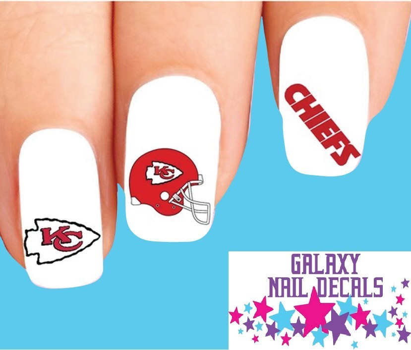 Football Nail Decals Set of 20 Kansas City Chiefs Waterslide Nail Art