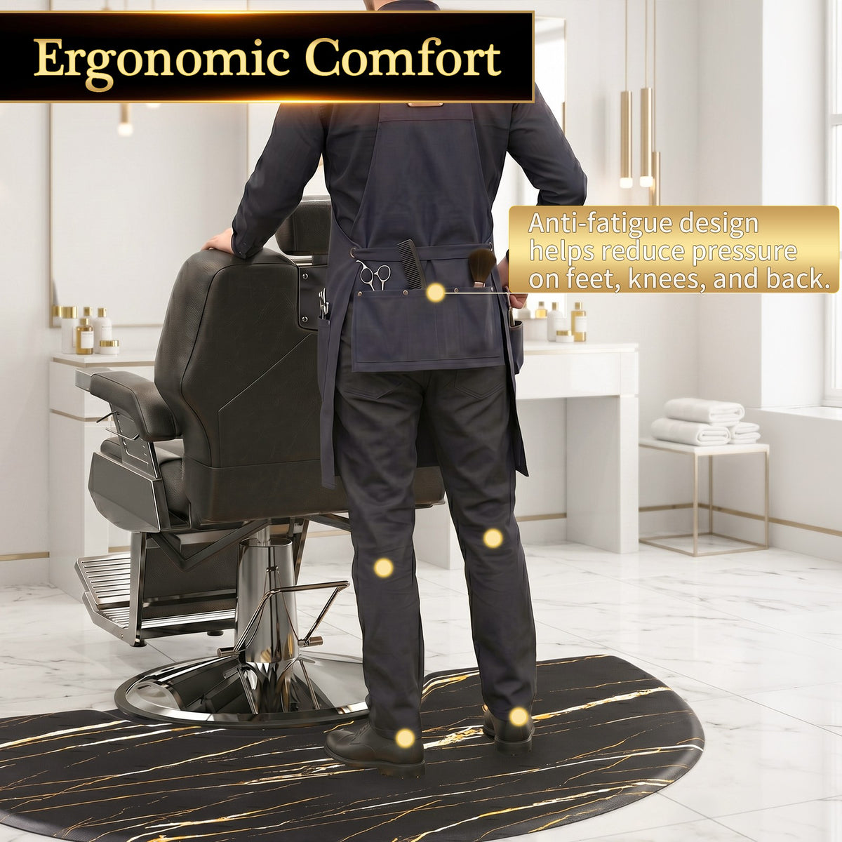 Heavy Duty Salon Floor Mat with 5/8 Inch Cushion and Lightning Pattern for Barber