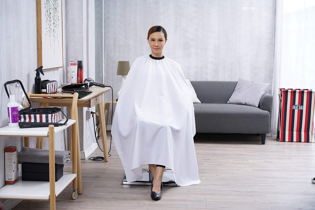 Waterproof Haircut Cape 54x62 Inches for Salon & Barber Use - White Polyester
