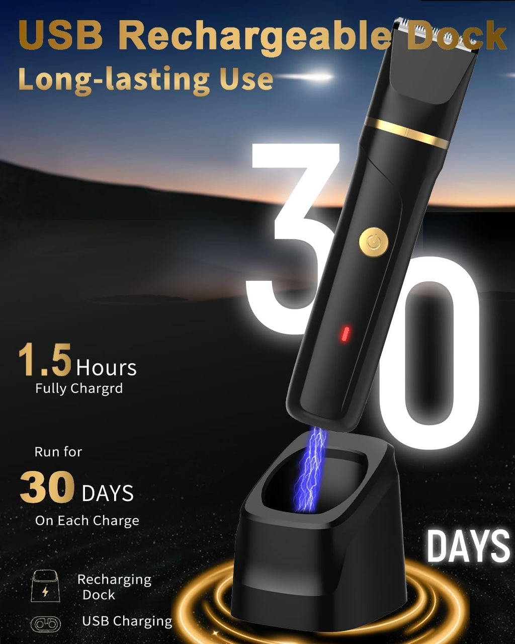 Men's 3-in-1 Waterproof Beard Trimmer & Body Groomer - USB Rechargeable