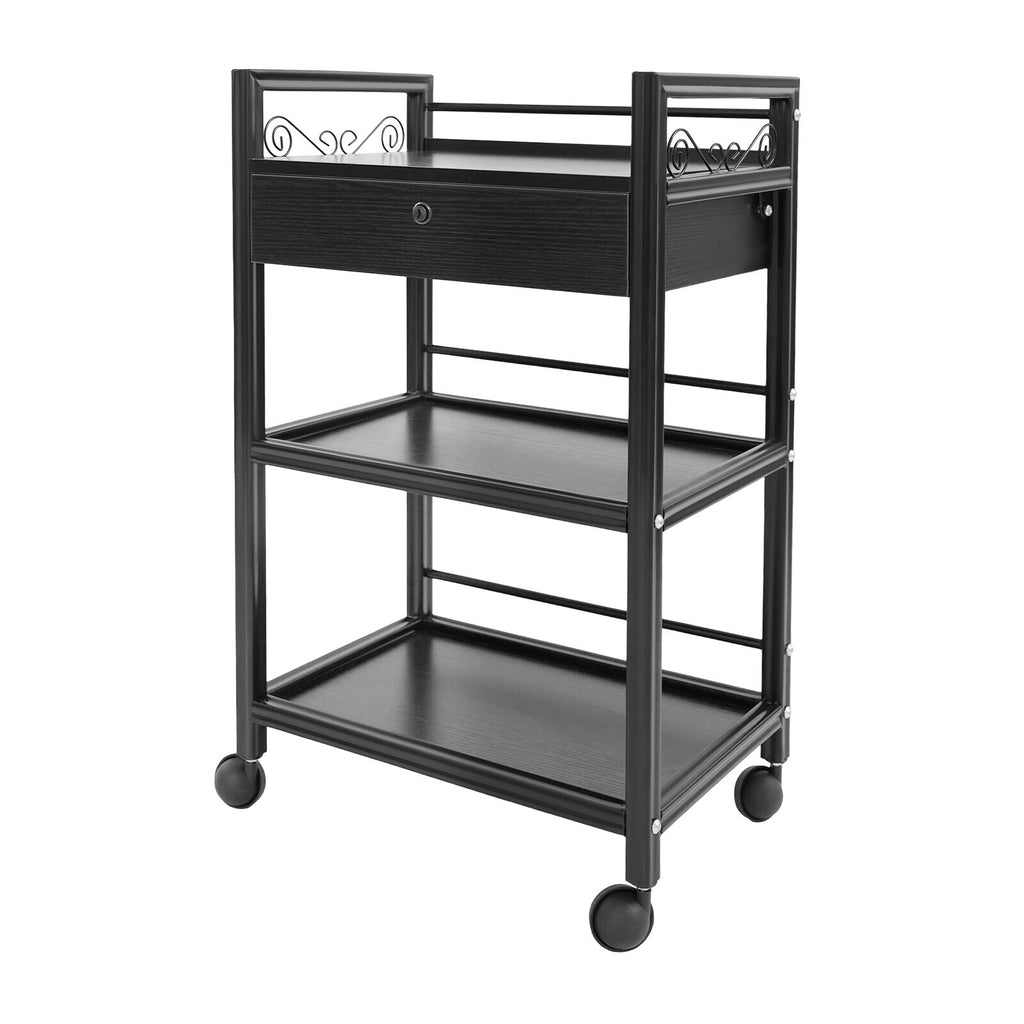 3-Tier Salon Cart with Drawer and Locking Storage, Rolling Trolley for Beauty Spa