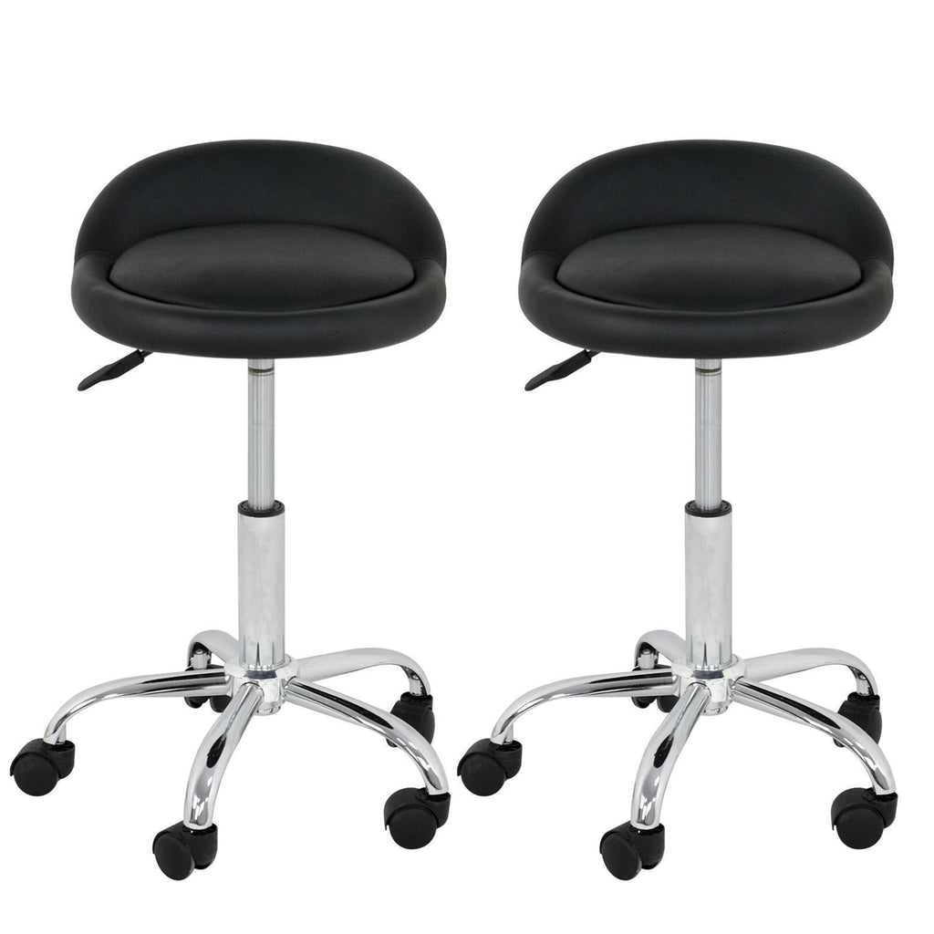 Adjustable Salon Stool with Backrest and Swivel Castors - Black