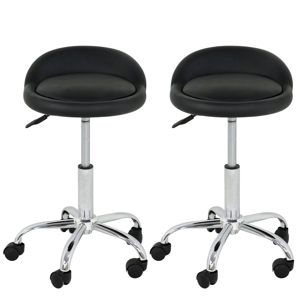 Adjustable Salon Stool with Backrest and Swivel Castors - Black
